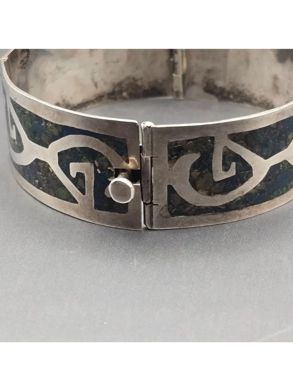 Vintage Taxco Sterling Silver Turquoise Inlay Bracelet 7